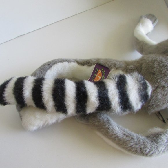 RING TAILED LEMUR w Book HOOK LOOP PAWS no wire SOFT 17" PLUSH Stuffed Animal - Picture 7 of 14